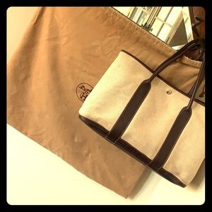 Hermès Garden Party 36 Cream Canvas Brown Leather